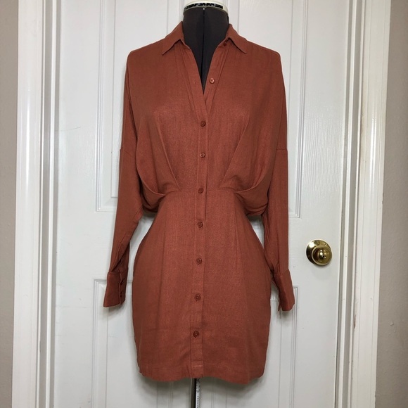 Abercrombie & Fitch Linen Button Down Lined Long Sleeve Rusty Shirt Dress XSP - Picture 2 of 16